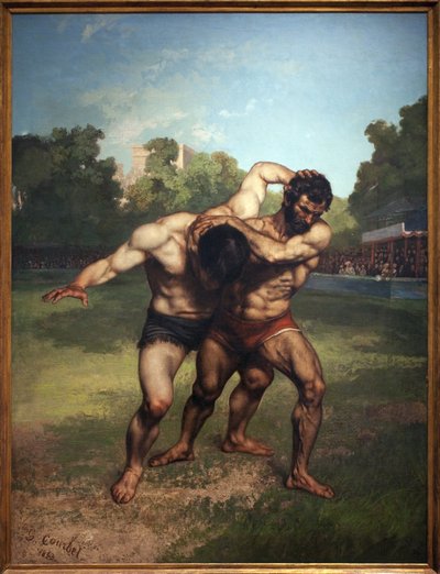 Wrestlers. Painting by Gustave Courbet by Gustave Courbet