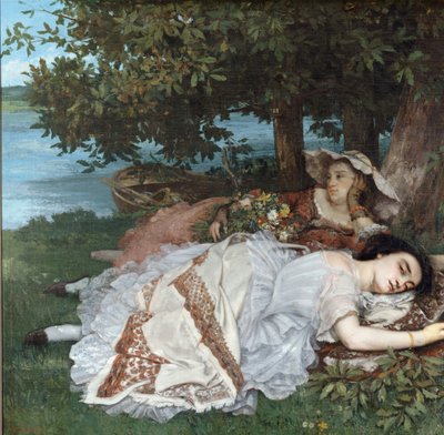 Young Ladies on the Bank of the Seine by Gustave Courbet