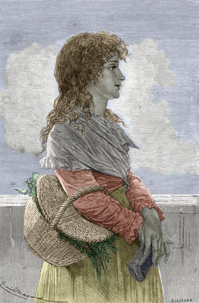 French Revolution: Portrait of Manon (Jeanne Marie) Roland Philipon Called Madame Roland (1754-1793), Member of the Girondin Party, Young Girl - Engraving from 