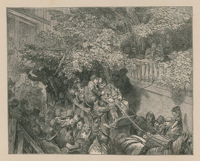 A crowded horse-drawn coach by Gustave Dore