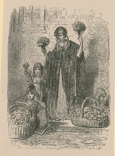 A Group of Young Women Selling Flowers from Baskets by Gustave Dore