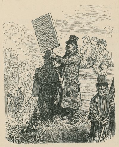 A Man Holding a Placard at a Protest by Gustave Dore