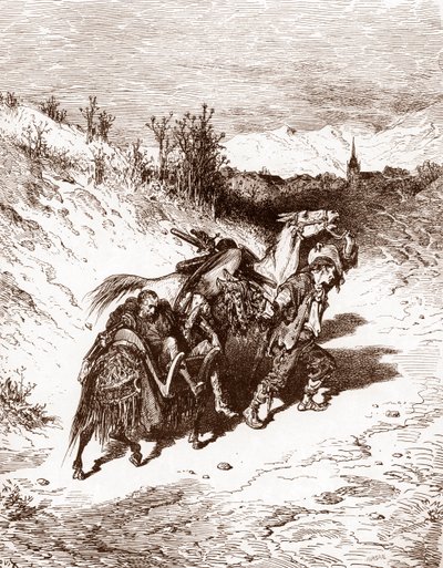 A Plowman from His Own Village Brings Quixote Home (engraving) by Gustave Dore