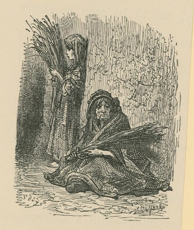 A Woman and a Young Girl Selling Dry Flowers by Gustave Dore