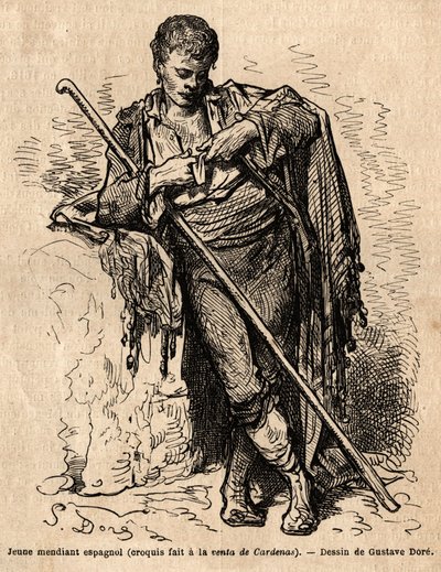 A Young Beggar, a la Vente de Cardenas, an Inn on the Road of Almaden (province of the Channel). Sketch Taken on the Live by Gustave Dore (1832-1883). Engraving to Illustrate the Voyage in Spain, in 1862 by Charles Davillier and Gustave Dore, in Le tour d by Gustave Dore