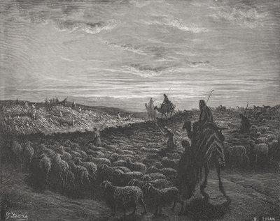 Abraham Journeying Into the Land of Canaan, Genesis 13:1-4, illustration from Dore