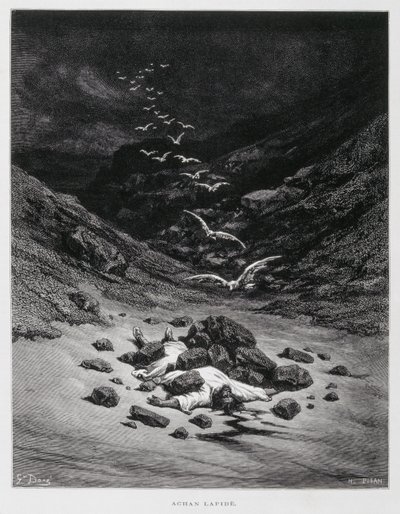 Achan Is Stoned to Death (Josh. 7:1,10-26) (Illustration from the Dore Bible) by Gustave Dore