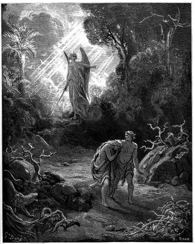Adam and Eve Expelled from Paradise - Illustration by Gustave Dore for The Bible by Gustave Dore