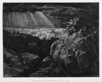 An Angel with St John the Baptist Before Jerusalem, Illustration from the Dore Bible by Gustave Dore