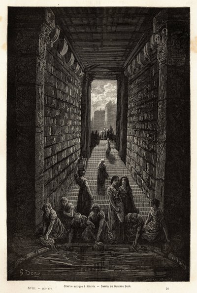 An antique cistern, still in use, in Merida. Engraving to illustrate the voyage to Spain by Gustave Dore (1832-1883) illustrator and Baron Ch. Davillier reactor, in 1862, published in Le tour du monde, nouveau journal des voyages, under the direction of by Gustave Dore
