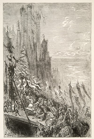 At the City of the Countess of the Fountain, from Stories of the Days of King Arthur by Charles Henry Hanson, pub.1898 by Gustave Dore