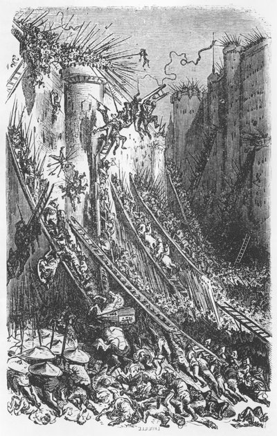 Attacking a castle or a fortified town, illustration from 