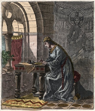 Bertrade of Montfort, Queen of France, in Fontevrault - Engraving by Gustave Dore in 