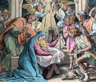 Birth of Christ. Bible Illustration by Gustave Dore in 1866. Image Date: Circa 1890. Carl Simon Archive by Gustave Dore