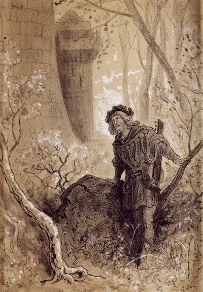 Blondel hearing voice of Richard the Lionheart, illustration for Gargantua and Pantagruel by Francois Rabelais, engraving by Gustave Dore by Gustave Dore