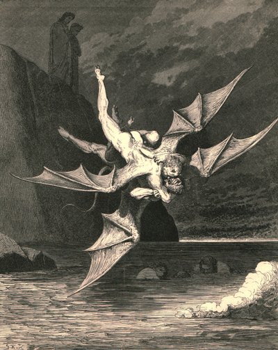 But the other proved a goshawk...and in the boiling lake both fell by Gustave Dore