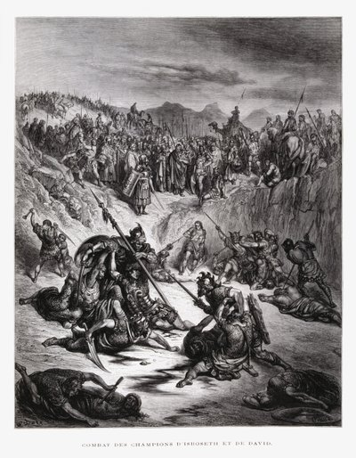 Combat Soldiers of Ish-bosheth and David, Illustration from the Dore Bible by Gustave Dore