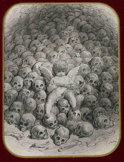 Cupid with a Pistol on Top of a Mountain of Skulls by Gustave Dore