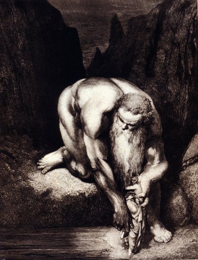 Dante and Virgil meet the giant Anteas (Illustration for the Divine Comedy by Dante Alighieri by Gustave Doré) by Gustave Dore