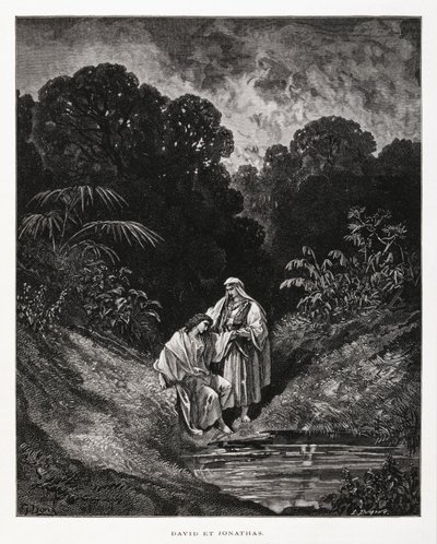 David and Jonathan, Heroic Figures of the Kingdom of Israel, Illustration from the Dore Bible by Gustave Dore
