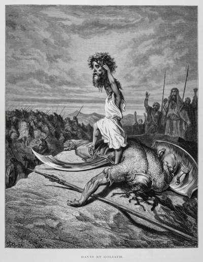 David Slays Goliath, Illustration from the Dore Bible by Gustave Dore