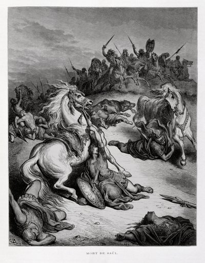 Death of King Saul of Israel, Illustration from the Dore Bible by Gustave Dore