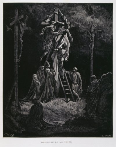 Descent from the Cross, the Deposition of Christ, Illustration from the Dore Bible by Gustave Dore