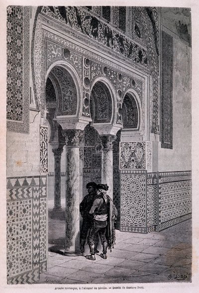 Detail of the Arcade of the Alcazar in Seville - by Doré, in “Tour du Monde”, 2nd sem. 1866. by Gustave Dore