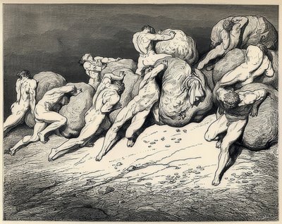 The Souls of the Prodigal and the Greedy. Illustration for Dante Alighieri