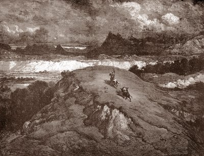Don Quixote and Sancho Panza Approaching the Sierra Morena (Engraving by Gustave Dore for 