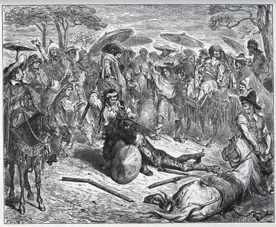 Don Quixote Beaten in the Middle of a Group of Merchants - The Mule Maker Had Taken a Taste of the Game - from "Don Quixote de la Mancha" by Miguel Cervantes by Gustave Dore