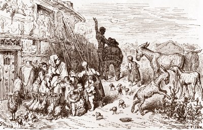 Don Quixote Persuades His Neighbor Sancho Panza to Become His Squire, Engraving by Gustave Dore for 