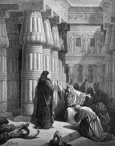 Egyptians urge Moses to depart, by Doré. - Bible by Gustave Dore