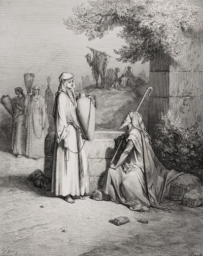 Eliezer and Rebekah, Genesis 24:15-21, Illustration from Dore