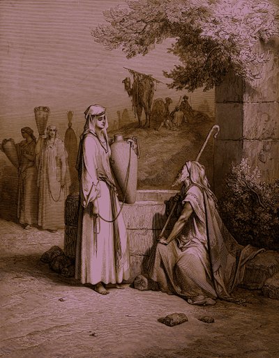 Eliezer and Rebekah (engraving) - Bible by Gustave Dore