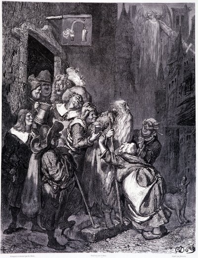 Enter This Inn, Plate IV - Illustration by Gustave Dore for La Legende du Jeif Wandering by Pierre Dupont by Gustave Dore