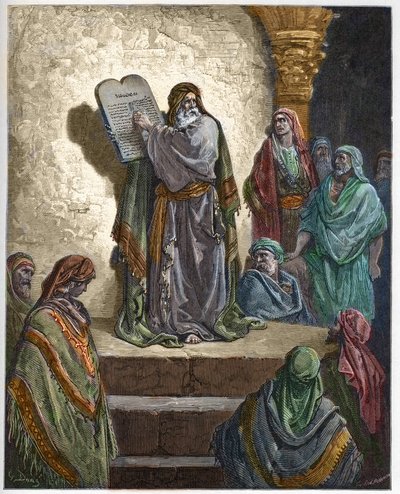 Ezra the Scribe Reads the Law to the People - Engraving in 