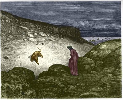 First Song of Hell, a panther opposes Dante