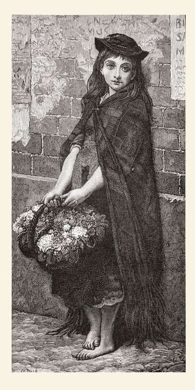 Flower Girl after a Work by Gustave Dore. From Life and Reminiscences of Gustave Dore, published 1885 by Gustave Dore