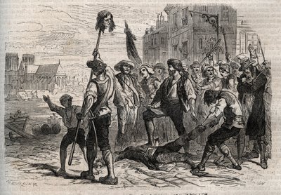 French Revolution: Death of Jacques de Flesselles, Count of Bregy, French administrator, provost of the merchants of Paris by Gustave Dore