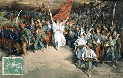 French Republic Leading French People to Fight Against Prussians, Drawing by Gustave Dore, Postcard by Gustave Dore