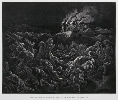 Gideon Attacks the Midianites at Night (Illustration from the Dore Bible) by Gustave Dore