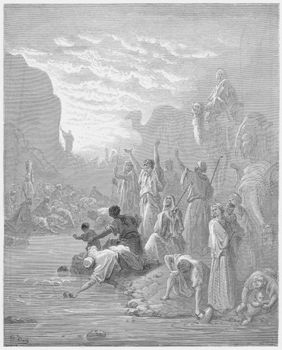 Moses striking the rock in Horeb by Gustave Dore