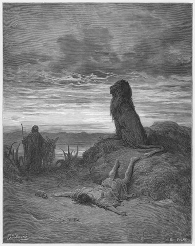 Gustave Dore Bible: The Disobedient Prophet Slain by a Lion by Gustave Dore