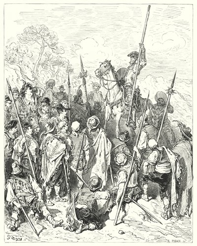 Don Quixote: "According to the laws of arms, you really injure yourselves, in thinking yourselves affronted" (engraving) by Gustave Dore