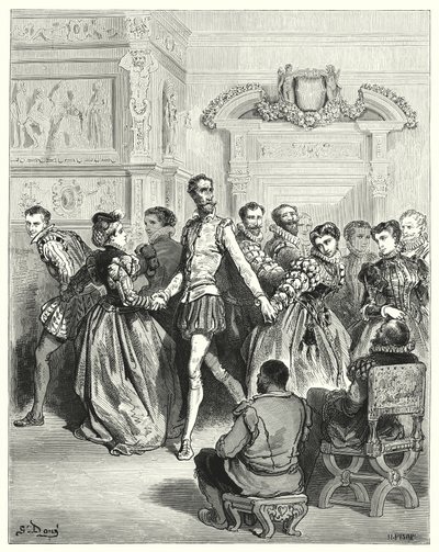 Don Quixote: "Two ladies made their court chiefly to Don Quixote" (engraving) by Gustave Dore