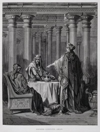 Haman Denounced by Queen Esther (Illustration from the Dore Bible) by Gustave Dore