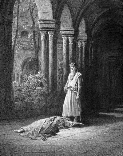 He stopped: the Queen dragged herself somewhat towards him, she put her hands around the feet of her husband (Juniper and King Arthur) - in 