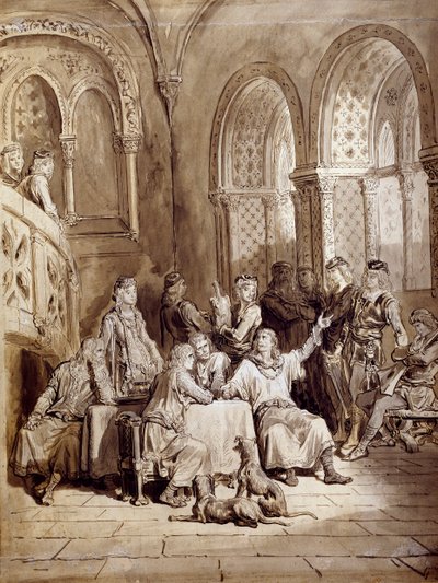 Illustration for the series of poems, Idylls of the King by Albert Tennyson, engraving by Gustave Dore by Gustave Dore