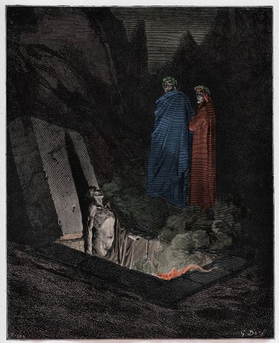 Inferno, Canto 10: Farinata degli Uberti addresses Dante (illustration from The Divine Comedy by Dante Alighieri) by Gustave Dore